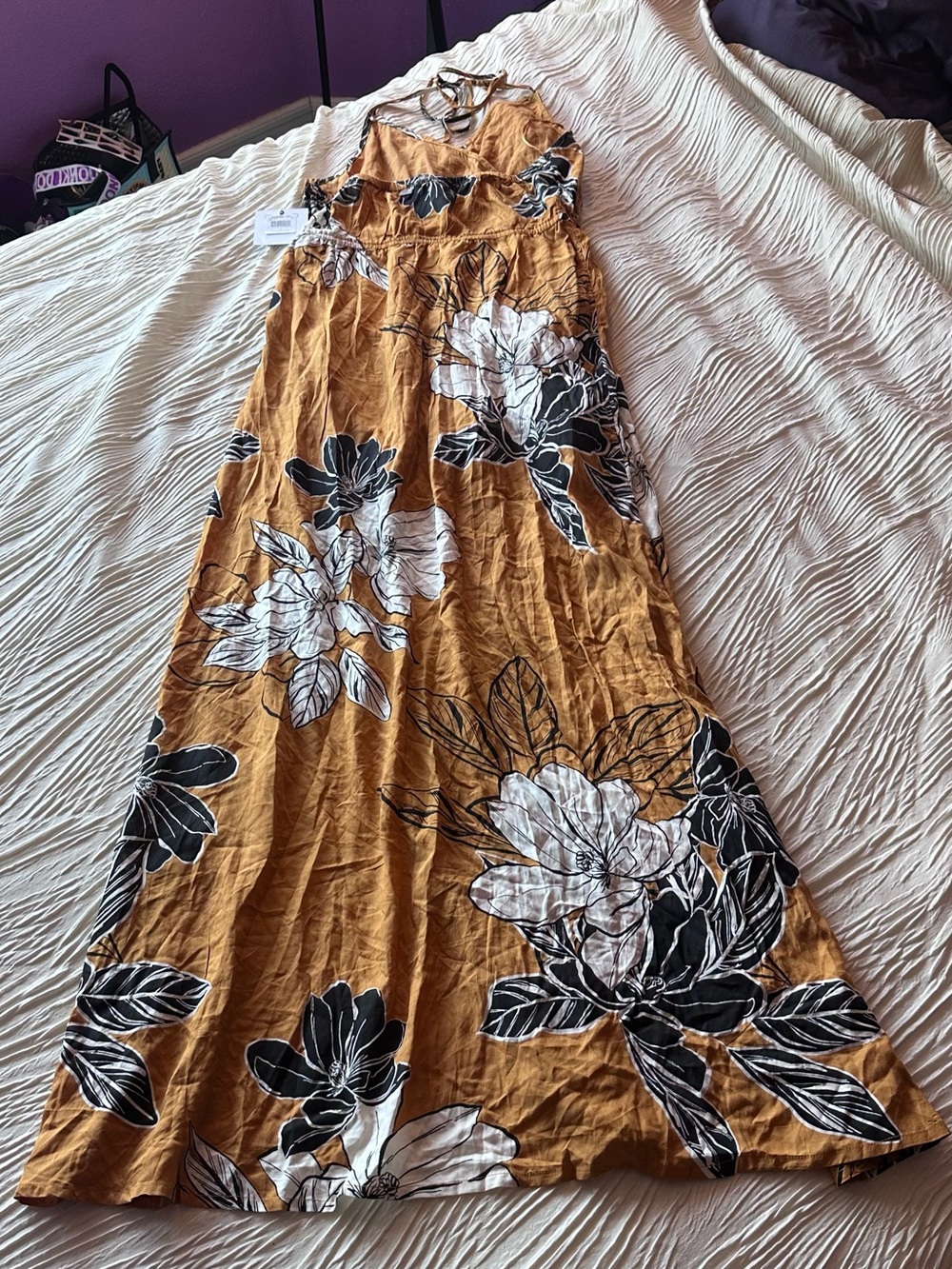 NWT O'Neill Rubia - Mustard Floral Wrap Maxi Dress - Picture 3 of 7